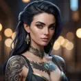 Matte portrait of Morgana with tattoos