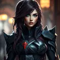 Alluring matte portrait of a beautiful Katarina from League of Legends in her battle suit