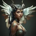 Alluring matte portrait of a beautiful Nidalee with wings