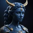 Matte portrait of the beautiful Artemis in dark blue