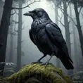 Raven in a haunted forest