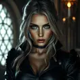 Alluring matte portrait of the beautiful Ciri in black leather