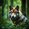 A wolf in a green magical forest