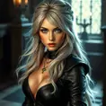 Alluring matte portrait of the beautiful Ciri in black leather