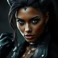 Alluring matte portrait of the beautiful Nidalee in black leather