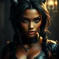 Alluring matte portrait of the beautiful Nidalee in black leather