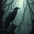 Raven in a haunted forest