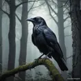 Raven in a haunted forest