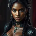 Alluring matte portrait of the beautiful Nidalee in black leather