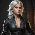 Alluring matte portrait of the beautiful Ciri in black leather