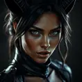 Alluring matte portrait of the beautiful Nidalee in black leather