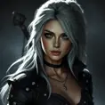 Alluring matte portrait of the beautiful Ciri from the Witcher 3 in black leather