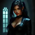 Alluring matte portrait of the beautiful Tifa Lockhart in black leather