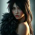 Alluring matte portrait of a beautiful Tifa Lockhart wearing feathers