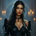 Alluring matte portrait of the beautiful Yennefer in black leather