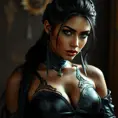 Alluring matte portrait of the beautiful Nidalee in black leather