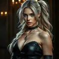 Alluring matte portrait of the beautiful Ciri in black leather