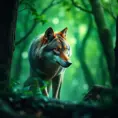 A wolf in a green magical forest