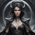 Ker in a realm of perpetual twilight, surrounded by a swirling vortex of souls, her attire a blend of black leather and bone, her eyes reflecting the endless cycle of life and death, her scythe poised, ready to reap the souls that pass into her domain.