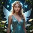 Seraphine, the angelic muse, depicted in a tranquil garden where bioluminescent plants illuminate her ethereal beauty, her eyes reflecting the cosmos, Stable Diffusion SDXL