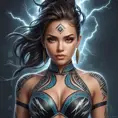 A powerful Sona with tribal-inspired tattoos, commanding a storm with her music, with lightning and thunder resonating in harmony around her.