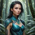 A majestic Vex with tribal-inspired tattoos, surrounded by a mystical forest with bioluminescent plants casting a soft glow on their armor.