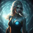 Ciri from The Witcher 3 with mystical rune tattoos glowing on her skin, floating in a magical vortex, ethereal atmosphere, soft lighting, hyper-realistic, 8K