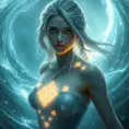 Ciri from The Witcher 3 with mystical rune tattoos glowing on her skin, floating in a magical vortex, ethereal atmosphere, soft lighting, hyper-realistic, 8K