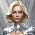 Emma Frost in diamond form, faceted skin sparkling, cold beauty, powerful stance, minimalist background, sharp lines, art deco inspiration, elegant
