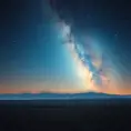 A vast, open savanna under a vast, star-filled sky, with herds of grazing animals silhouetted against the horizon, and the Milky Way stretching across the heavens.