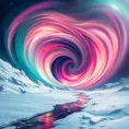 A swirling vortex of vibrant colors, representing the aurora borealis dancing across a frozen, arctic landscape. Stars twinkle in the night sky, casting a magical light on the scene.