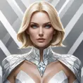Emma Frost in diamond form, faceted skin sparkling, cold beauty, powerful stance, minimalist background, sharp lines, art deco inspiration, elegant