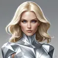 Emma Frost in diamond form, faceted skin sparkling, cold beauty, powerful stance, minimalist background, sharp lines, art deco inspiration, elegant