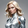 Emma Frost in diamond form, faceted skin sparkling, cold beauty, powerful stance, minimalist background, sharp lines, art deco inspiration, elegant