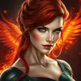 Portrait of Jean Grey, fiery red hair, emerald green eyes, powerful, elegant, phoenix fire in the background, intricate details, sharp focus, 8k