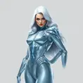 Emma Frost in diamond form, faceted skin sparkling, cold beauty, powerful stance, minimalist background, sharp lines, art deco inspiration, elegant