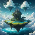 A surreal, otherworldly landscape, with floating islands suspended in a sky filled with swirling clouds. Strange, bioluminescent plants illuminate the scene with an ethereal glow.