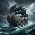 A kraken, tentacles wrapped around a pirate ship, dragging it into the depths of the ocean, dark fantasy, epic scene, dramatic lighting