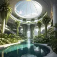 Inside a vast, crystalline dome, a utopian city thrives on a terraformed asteroid, featuring verdant parks, crystalline waterfalls cascading from floating islands, and sleek, white, futuristic architecture, all bathed in the soft, golden light of an artificial sun.