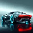 futuristic car with huge wheels and modernized taillights