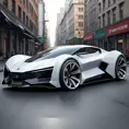 futuristic car with huge wheels and modernized taillights