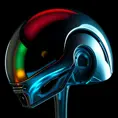 alien helmet with iridescent reflection. Dark background