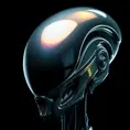 alien helmet with iridescent reflection. Dark background