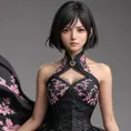 Mikasa Ackerman in a detailed intricate pink and black dress