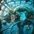 Intricate network of interconnected biodomes forming a space station, lush greenery and glowing flora, sleek transparent walkways connecting different modules, advanced technology seamlessly integrated with nature, ethereal atmosphere, hyperrealistic, cinematic lighting, 4k