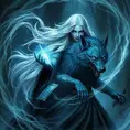 A hauntingly beautiful Wild Hunt sorceress, with long flowing silver hair and piercing blue eyes, summoning a spectral wolf amidst a swirling vortex of magic, deep within an ancient forest, mystical, powerful, ethereal beauty, fantasy art style