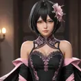 Mikasa Ackerman in a detailed intricate pink and black dress