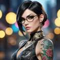 Matte portrait of Bayonetta with tattoos