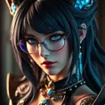 A hyperrealistic portrait of Bayonetta, intricate details, cinematic lighting, artgerm, greg rutkowski, Alphonse Mucha, octane render, 8k resolution, award winning photograph, unreal engine 5, global illumination, volumetric lighting, highly detailed, masterpiece