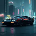 Futuristic KITT from Knight Rider in a cyberpunk city at night, an advanced, artificially intelligent, self-aware, and nearly indestructible car